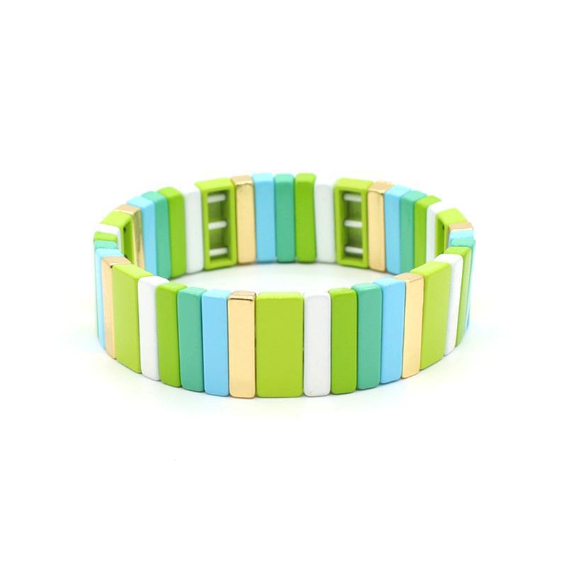 Pulseras de arco iris rectangulares geométricas de aleación de aleación al por mayor